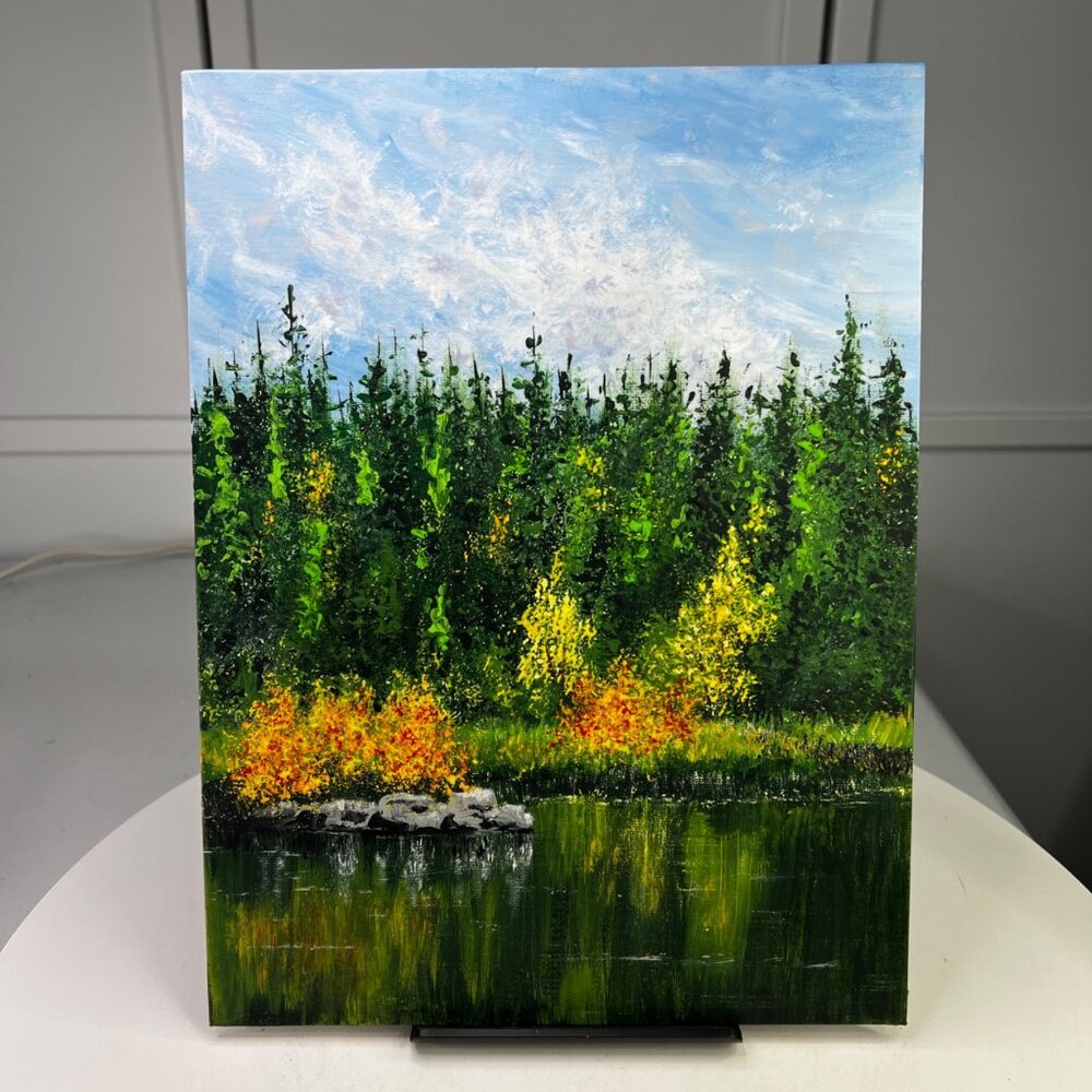 Lake Trip Original 9" x 12" Acrylic Painting Unframed Beautiful Nature Wall Art - Picture 5 of 7